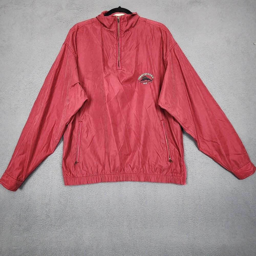 Vintage Tommy Bahama Jacket Mens Medium Red Half Zip Pullover Windbreaker 90s